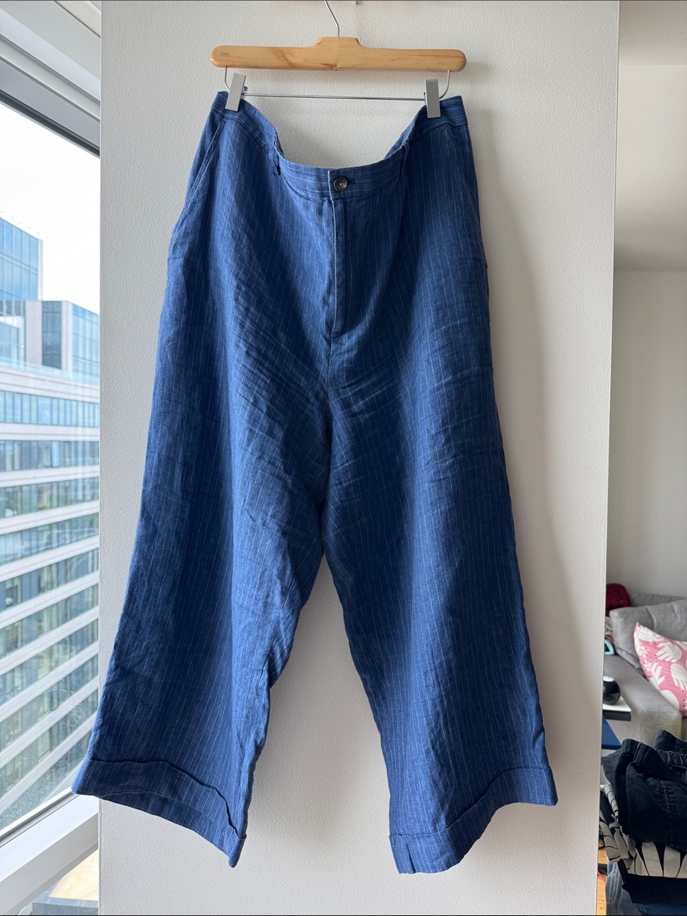 Ralph Lauren Blue Pinstripe Linen Pants